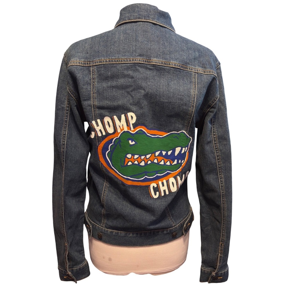 New George Denim Jacket Univ Of FL Women S Blue Florida Gators Chomp Custom